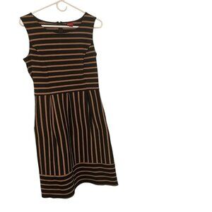 Merona Women's Dress sz M Sheath Black Brown Striped Sleeveless Zip Knee Length